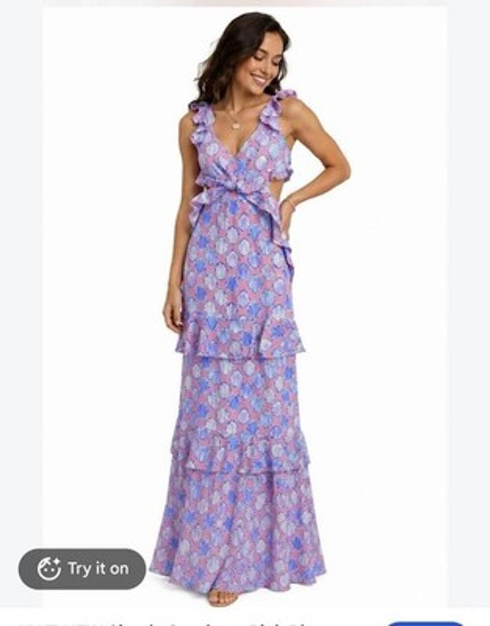 Simply Southern Dress Womens Large Pink Shell Print Ruffle Cutout Maxi Sundress